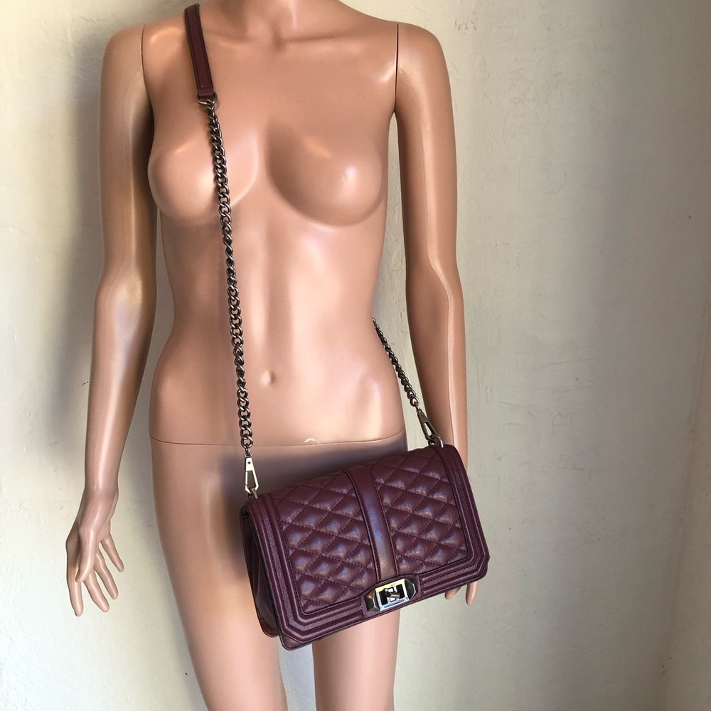 Rebecca Minkoff Quilted Love Crossbody Burgundy Genuine Leather Shoulder Bag